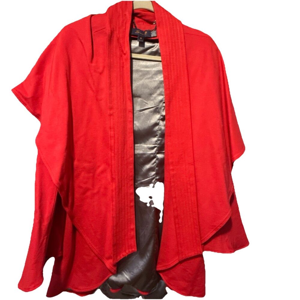 Seven 7 For All Mankind Coat Cape Dressy Lined Tie Jacket Red Size Medium
